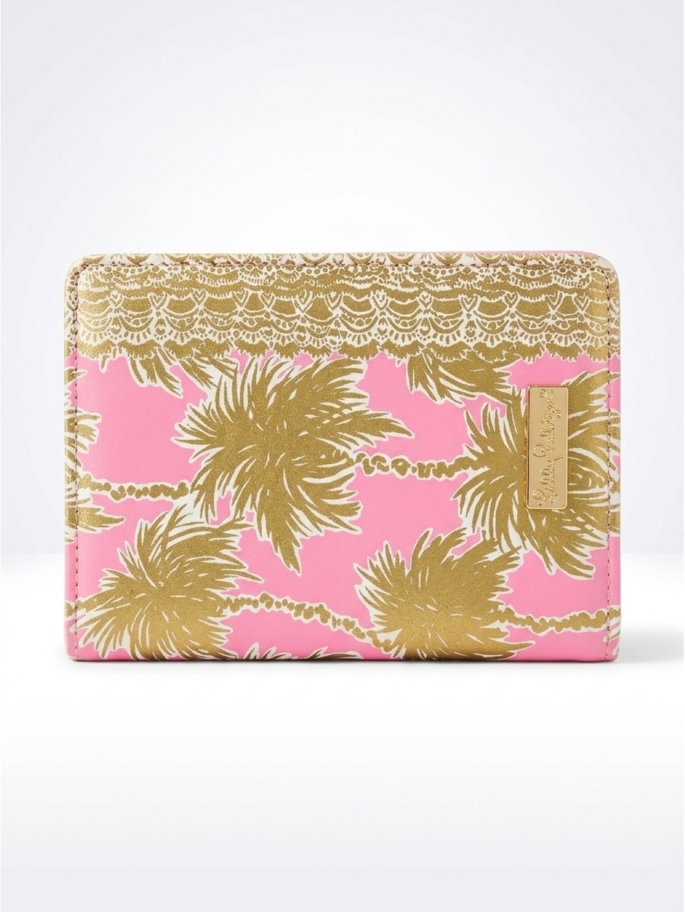 Lilly Pulitzer Pink and Gold Palm Tree Printed Passport Holder
